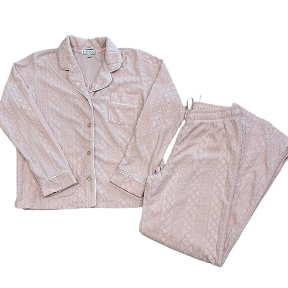 PJ Salvage Women's Pink Verry Terry Velvet Pajama Set Plush Cozy Loungewear M - Picture 1 of 9